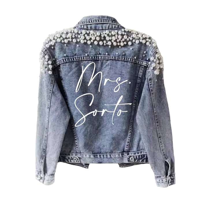 Embroidered Deluxe Pearl Mrs Denim Jacket