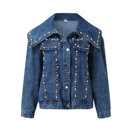Women's Blue Long Sleeve Button Down Denim Jacket Pocket