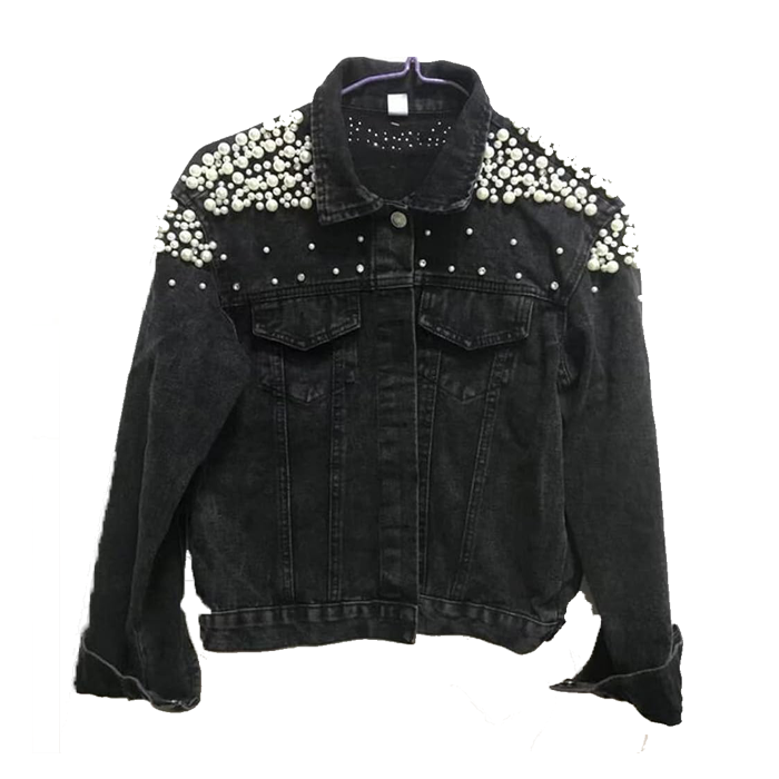 Women beading pearl denim jacket wedding jacket autumn